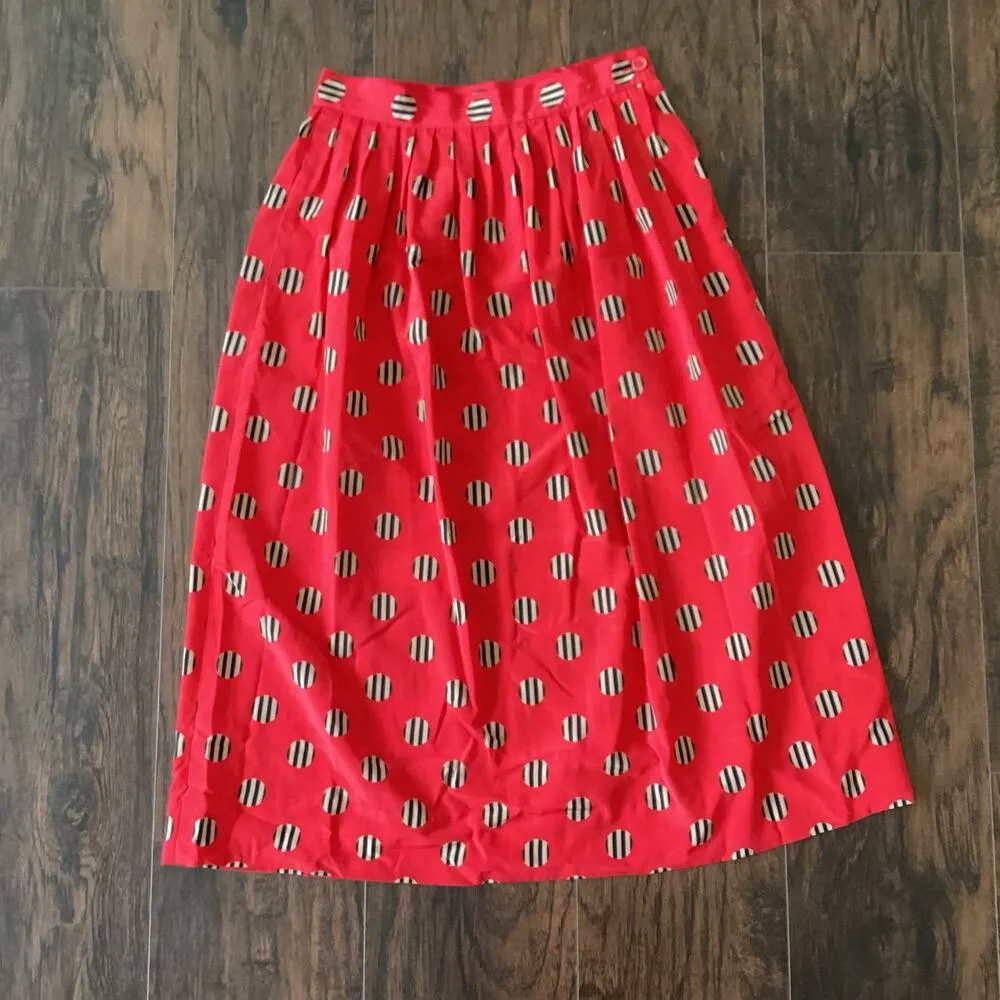 1990s Halston III Polka Dot Red Midi Skirt Size 6 - Image 2