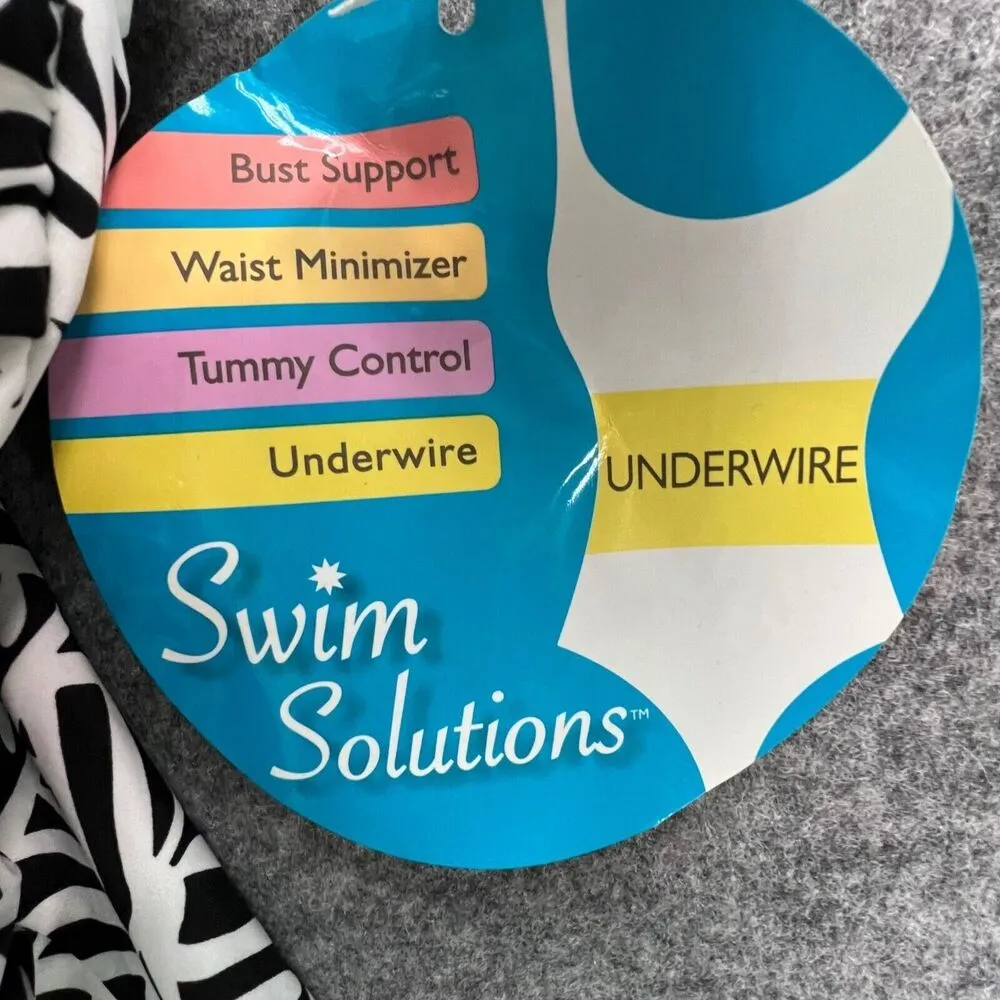 Swim Solutions Swimsuit Womens 20 Black White Ruched Underwire Tummy Control Size undefined - Image 13