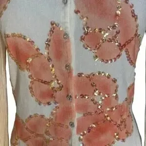 Cream Rhinestone Button Embellished Cardigan – Size M - Image 4