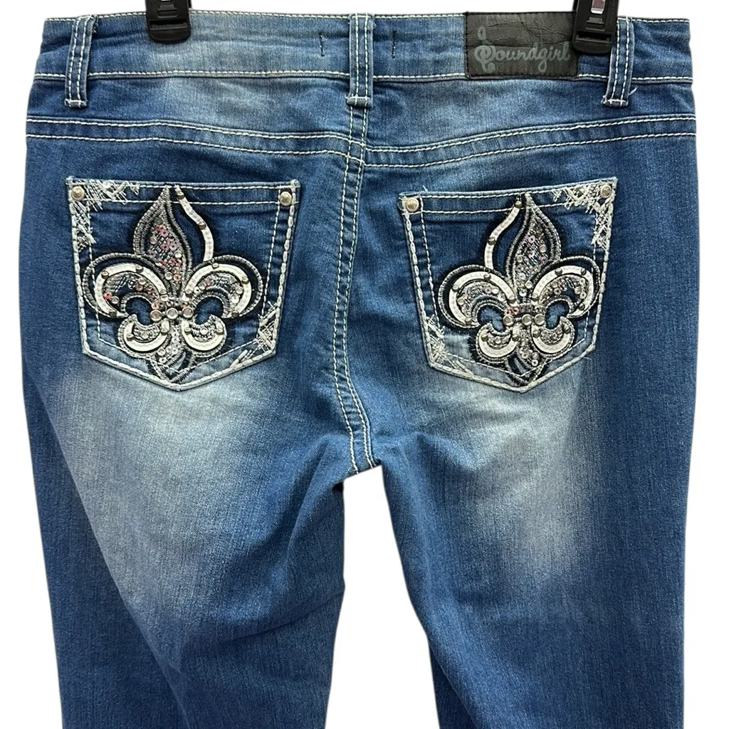 Soundgirl Embellished Western Stretch Denim Mid Rise Bootcut Blue Jeans Size 11 - Image 7