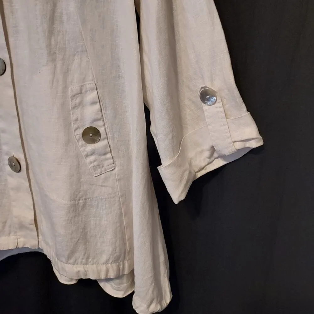 Jones New York Linen Hooded Button Up Front Beach Relaxed Fit Lightweight Jacket - Image 7