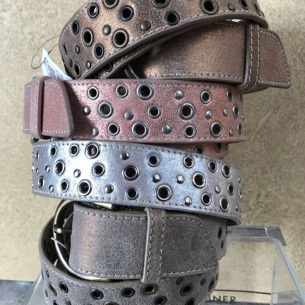 Donald Pliner Belt Shrimp Distress Leather Embellished Metal Studs New NWT $225 Pink - Image 5
