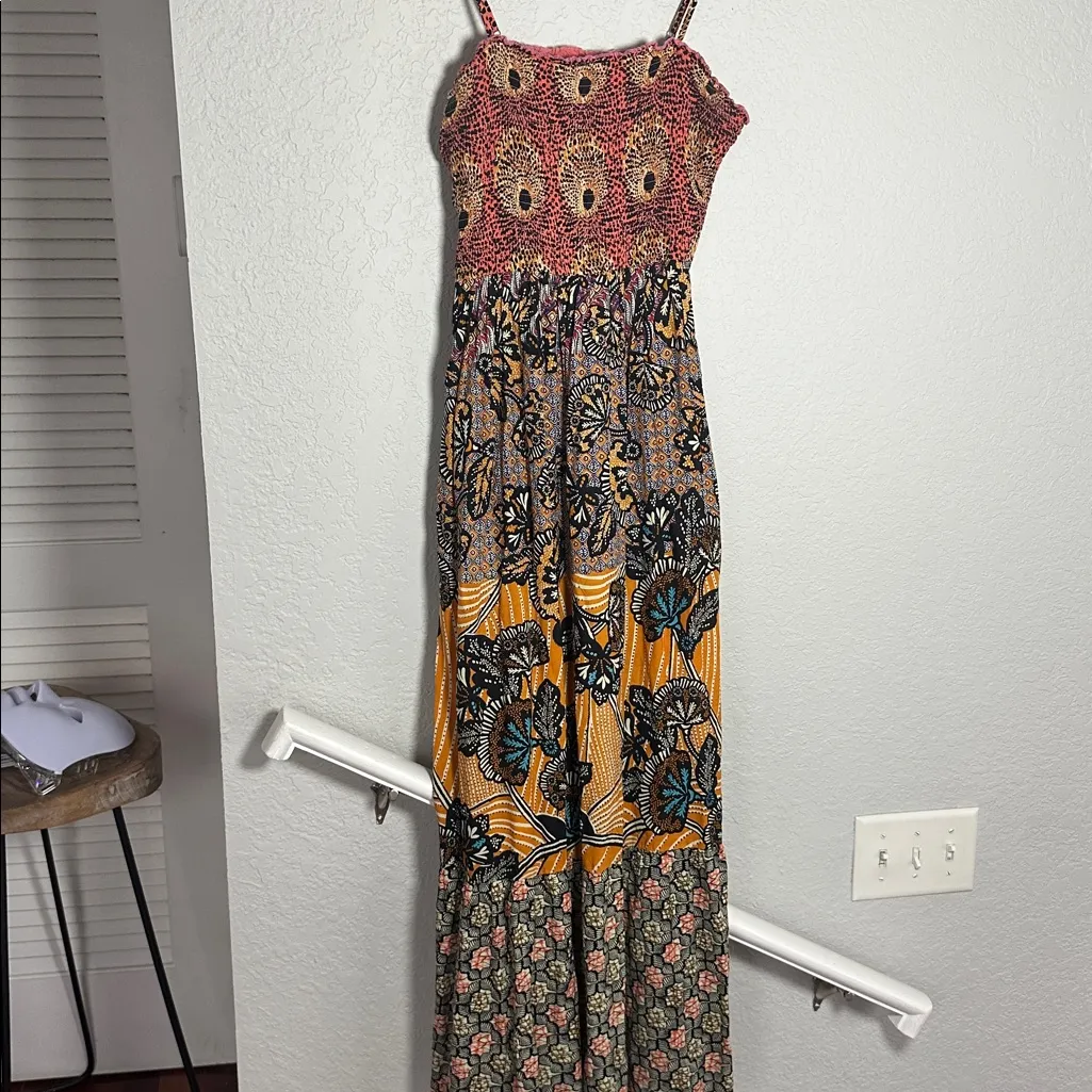 Anthropologie Jamila Smocked Maxi Dress Butterfly Boho Hippie Indie Beachy Orange Size M - Image 4