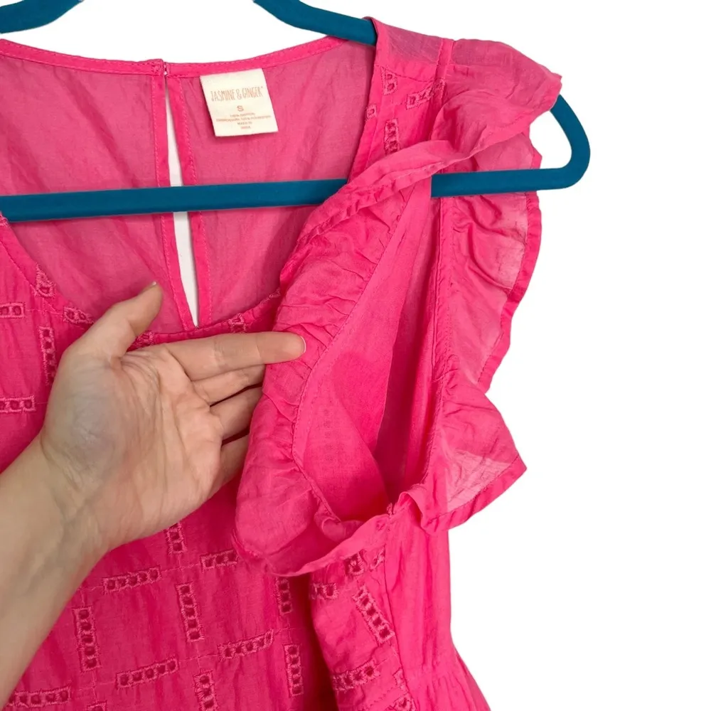 Jasmine & Ginger Pink Ruffle Sleeve Eyelet Babydoll Blouse - Image 6