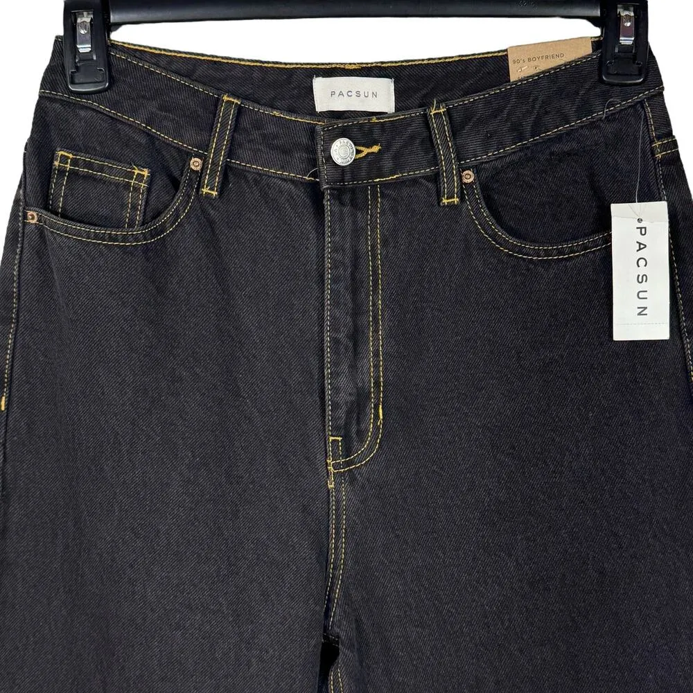 PacSun 90’s Boyfriend SZ 28 Jeans Hi-Rise Relaxed Leg Rigid Denim Zip-Fly Black - Image 2