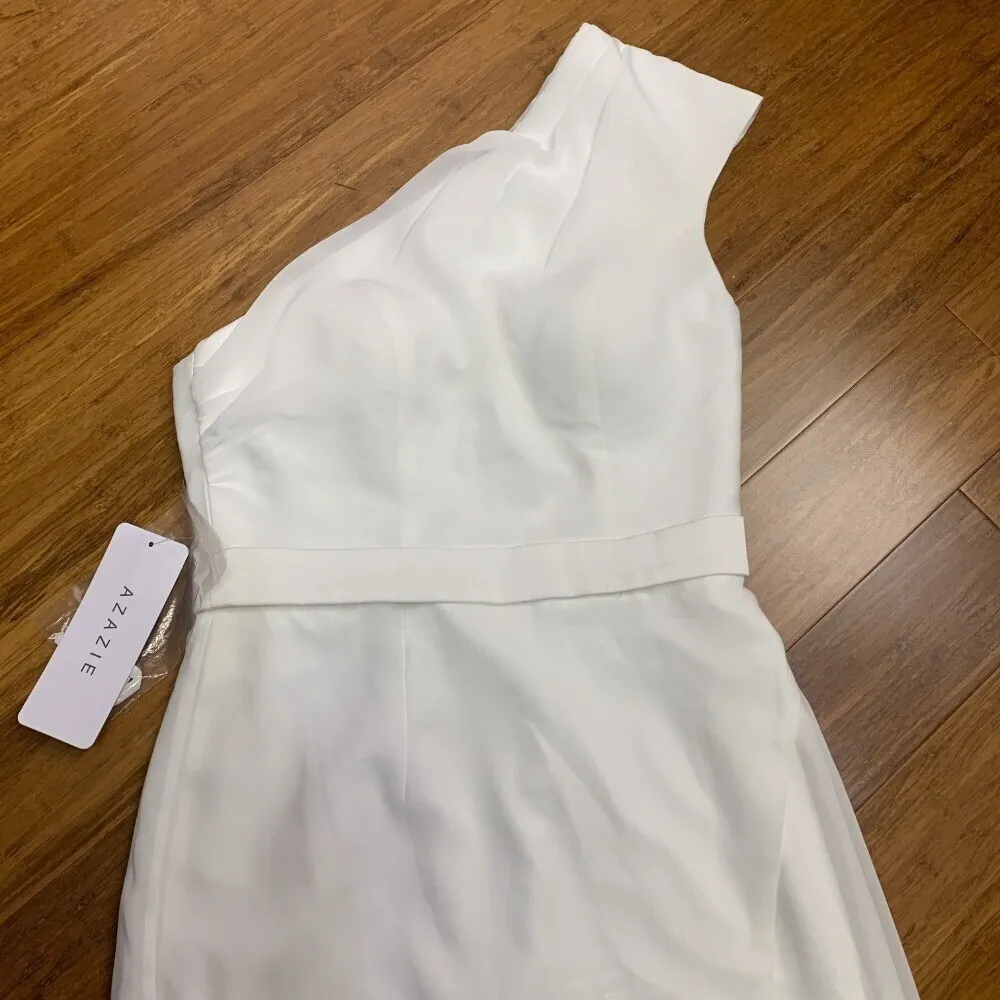 Azazie Oaklee Wedding Dress Womens WD0 White One Shoulder Sleeveless Gown NWT‎ - Image 2