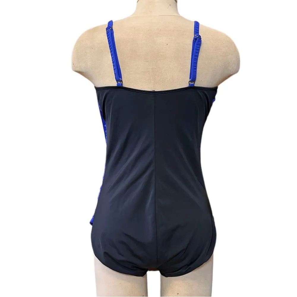 Venus Swimsuit Blue Black One Piece Grecian 14 - Image 2