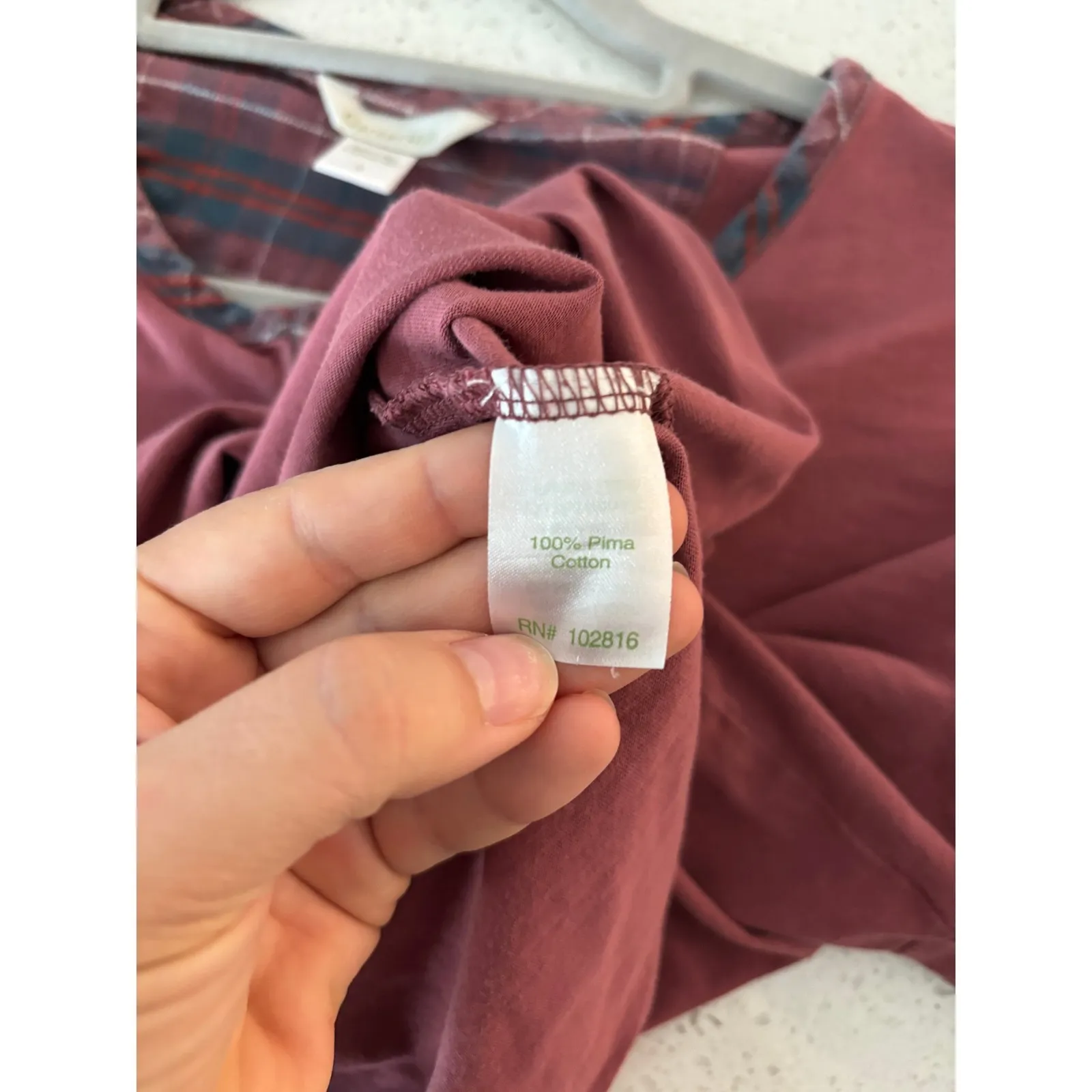 Garnet Hill Pajama Top Womens Small Burgundy Plaid Trim Comfort Lounge Cozy - Image 4