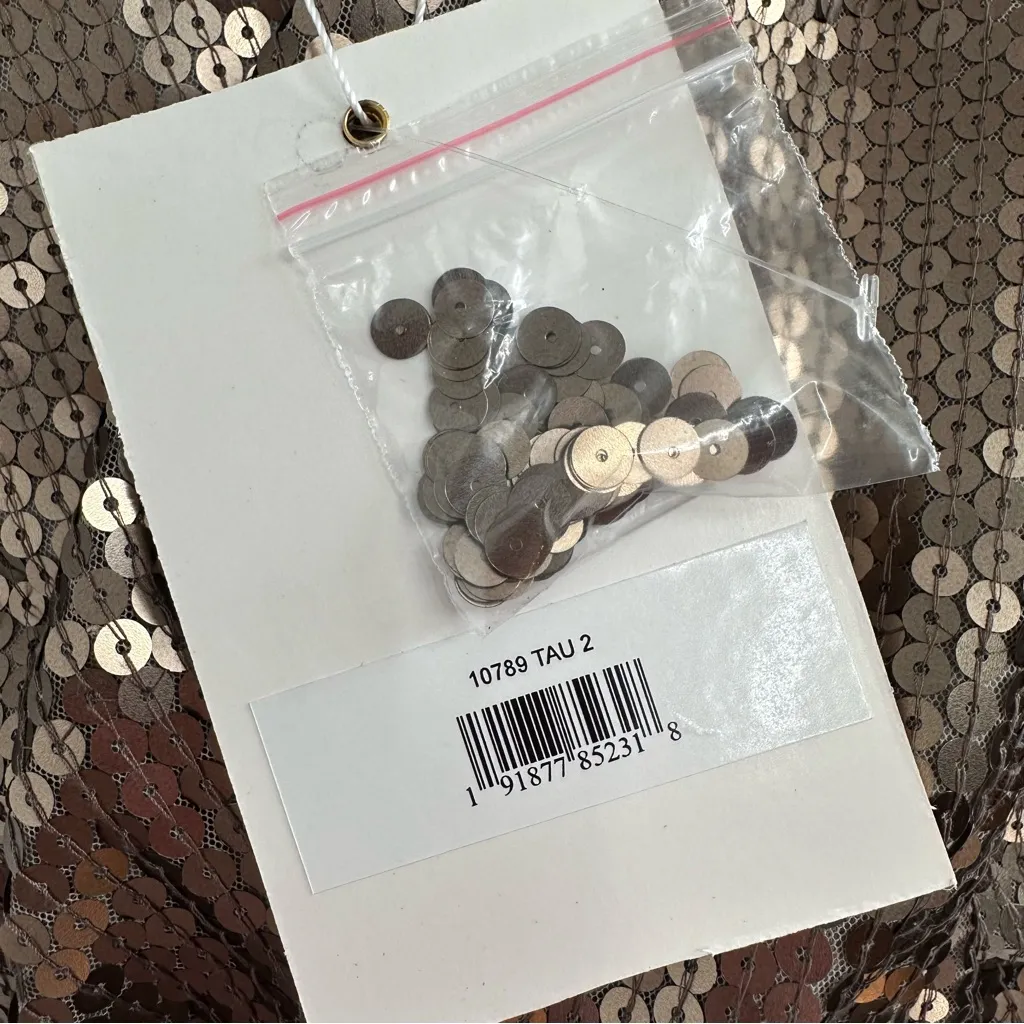 Mac Duggal Sash Belt Long Sleeves Mini Dress 10789 size 2 Taupe Sequins Cocktail - Image 14