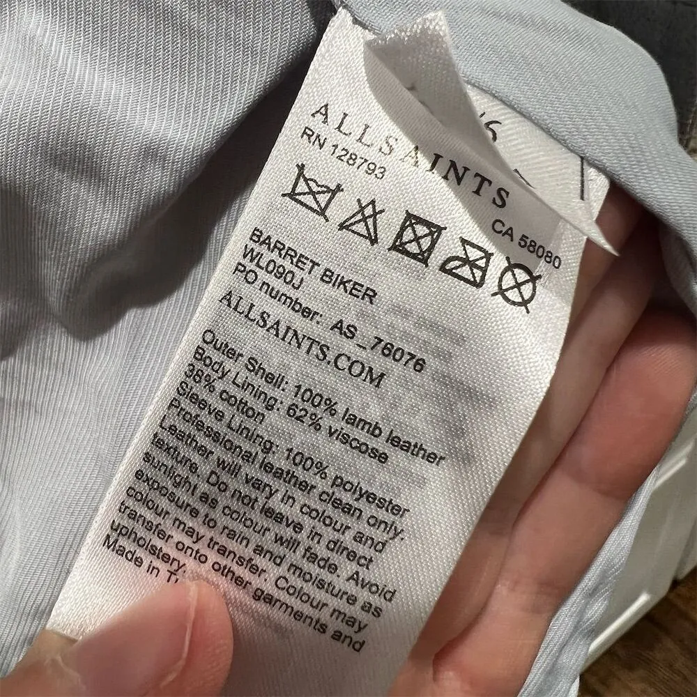 AllSaints Women's Barrett Biker Blue Gray Leather Jacket Size 6 Asymmetrical - Image 7