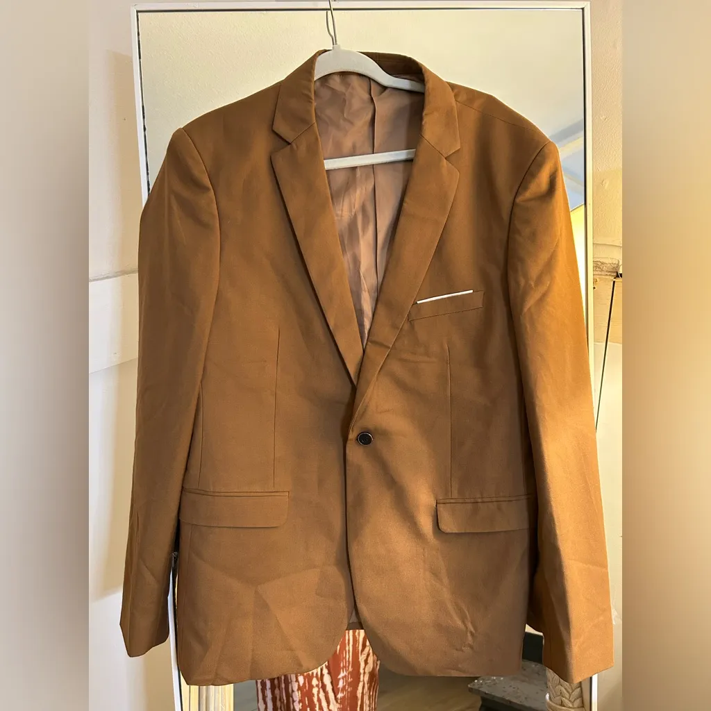 NEW Mens Slim Fit Suit Jacket 1 Button Lightweight Career Sport Coat XL 47 Brown Size undefined - Image 5