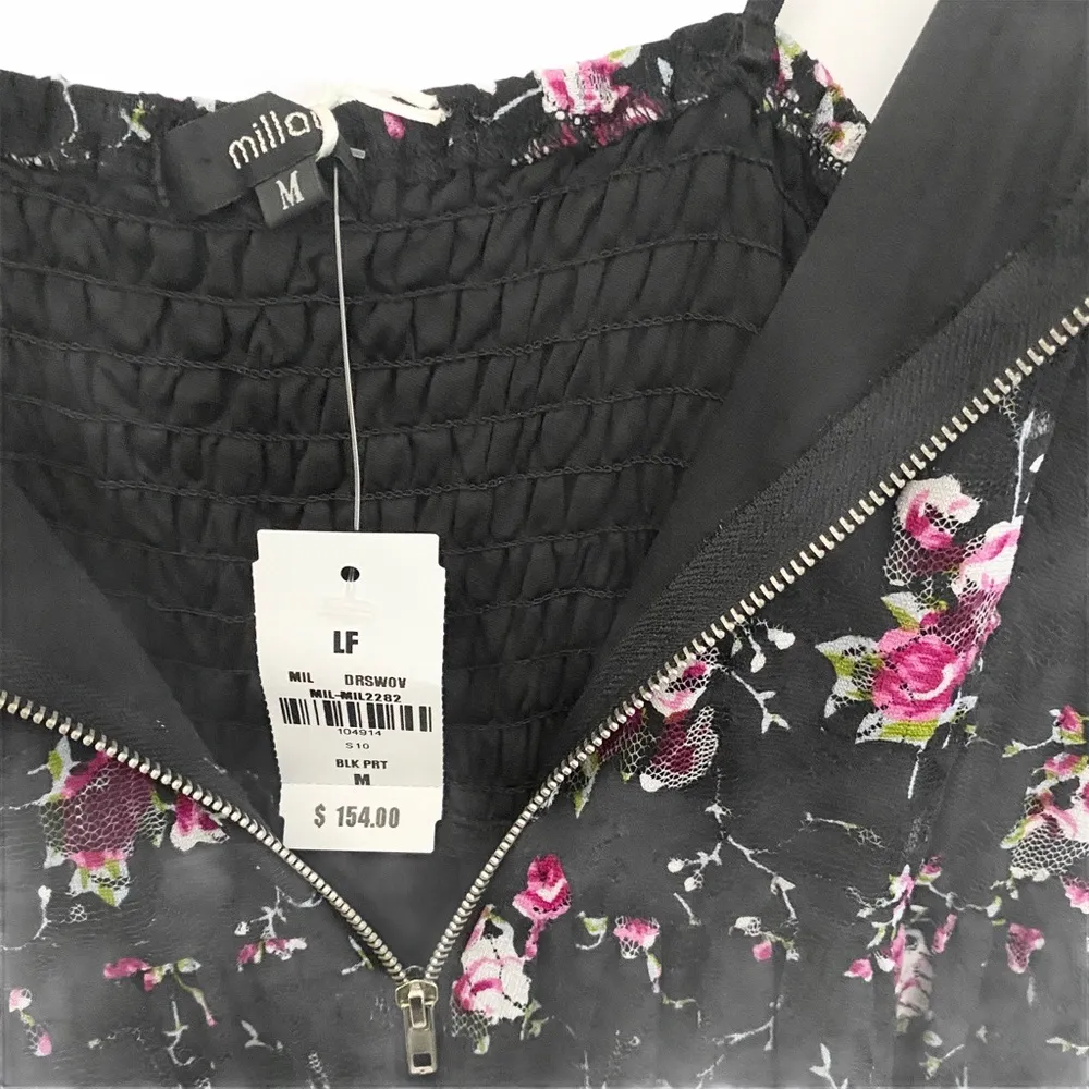 new LF Millau 𑁍 Floral Print Lace Babydoll Dress 𑁍 Black with Pink Flowers 𑁍 - Image 8