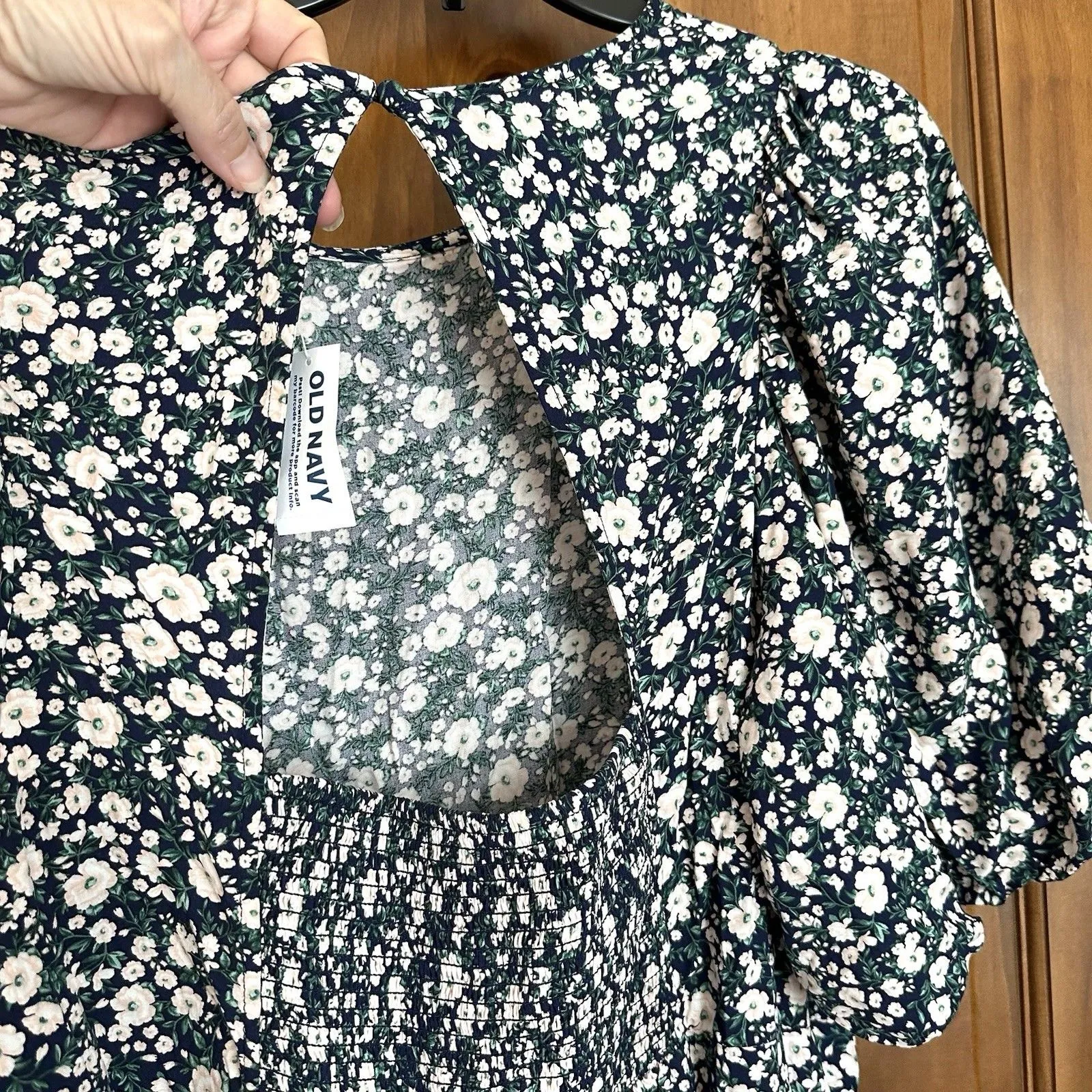 Old Navy Maxi Dress Blue Floral Puff Sleeve 3X Prairie Cottage Core Peasant NWT - Image 4