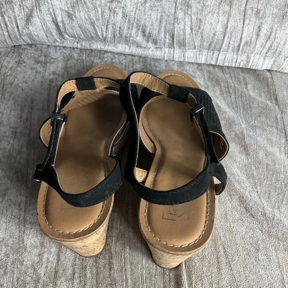 Franco Sarto Heels Womens 11 M Perforated Strappy Slingback Black Wedge Sandals - Image 11