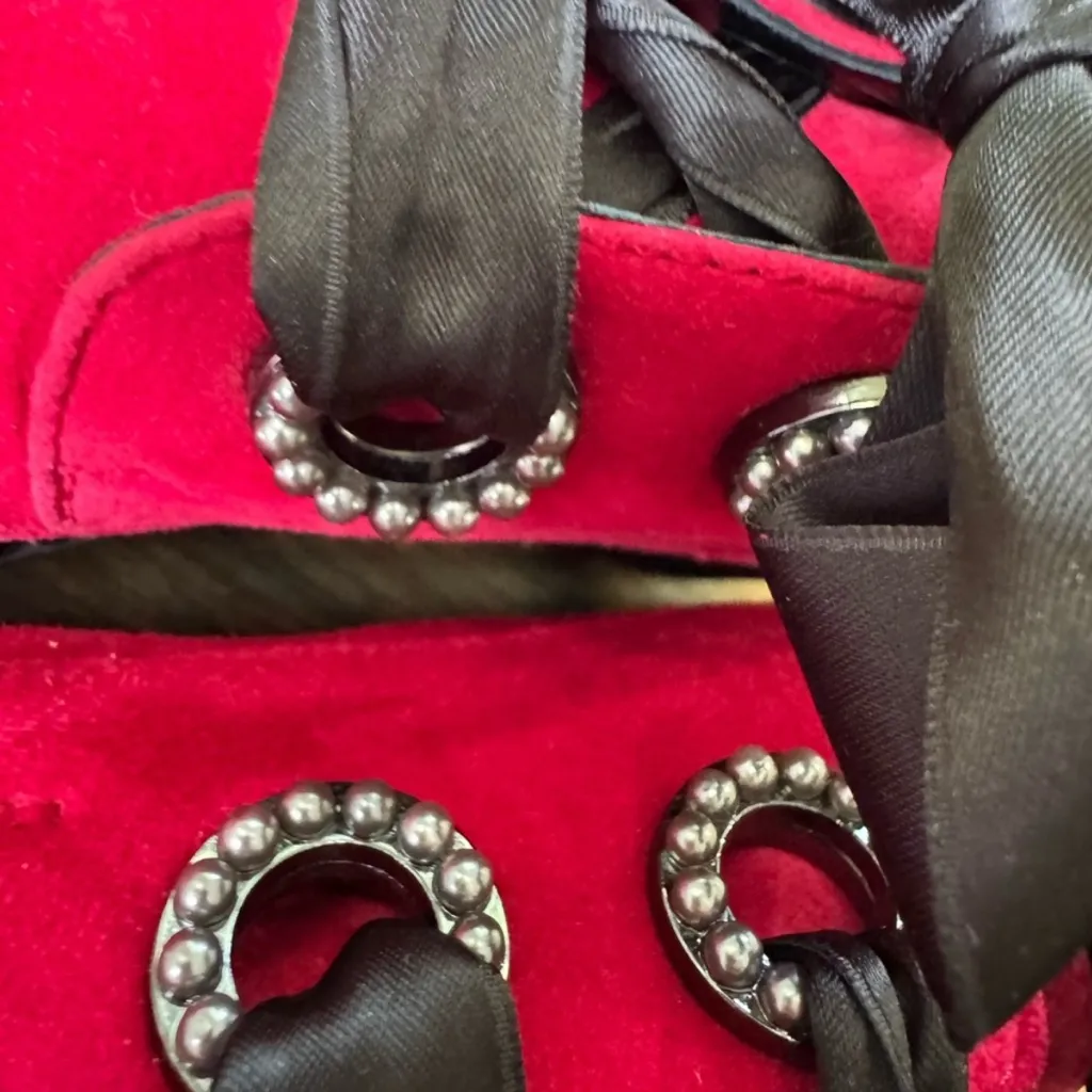 Kennel & Schmenger Red Velvet Studded Oxford Shoes Ribbon sz8.5 Holiday festive Size 8.5 - Image 9