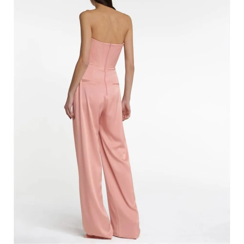 Alex Perry Slaine Satin Crepe Strapless Wide Leg Jumpsuit in Pink - Image 4