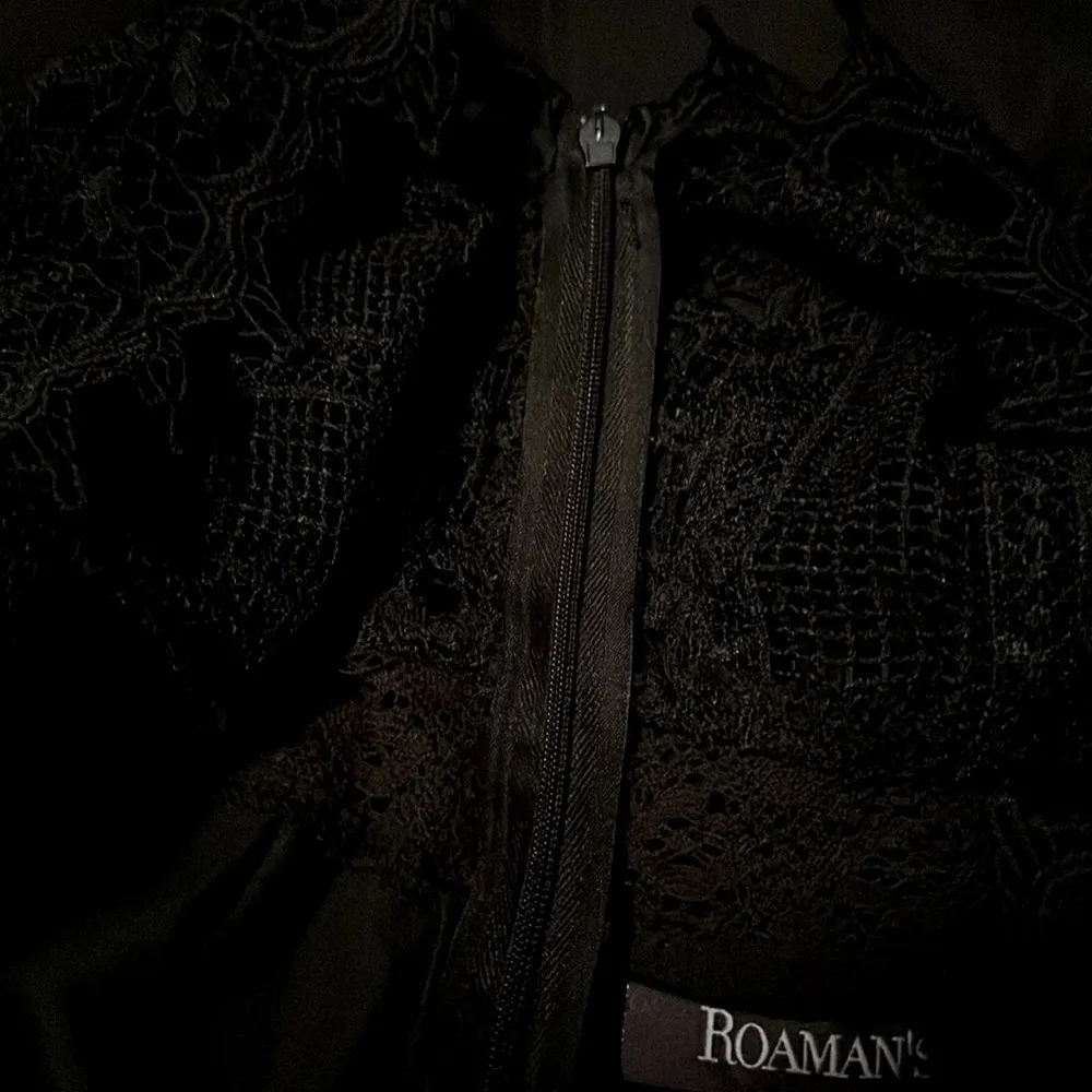 Roamans Black Crochet Lace Trim Asymmetrical Shark Bite Midi Dress Womens 18W - Image 11