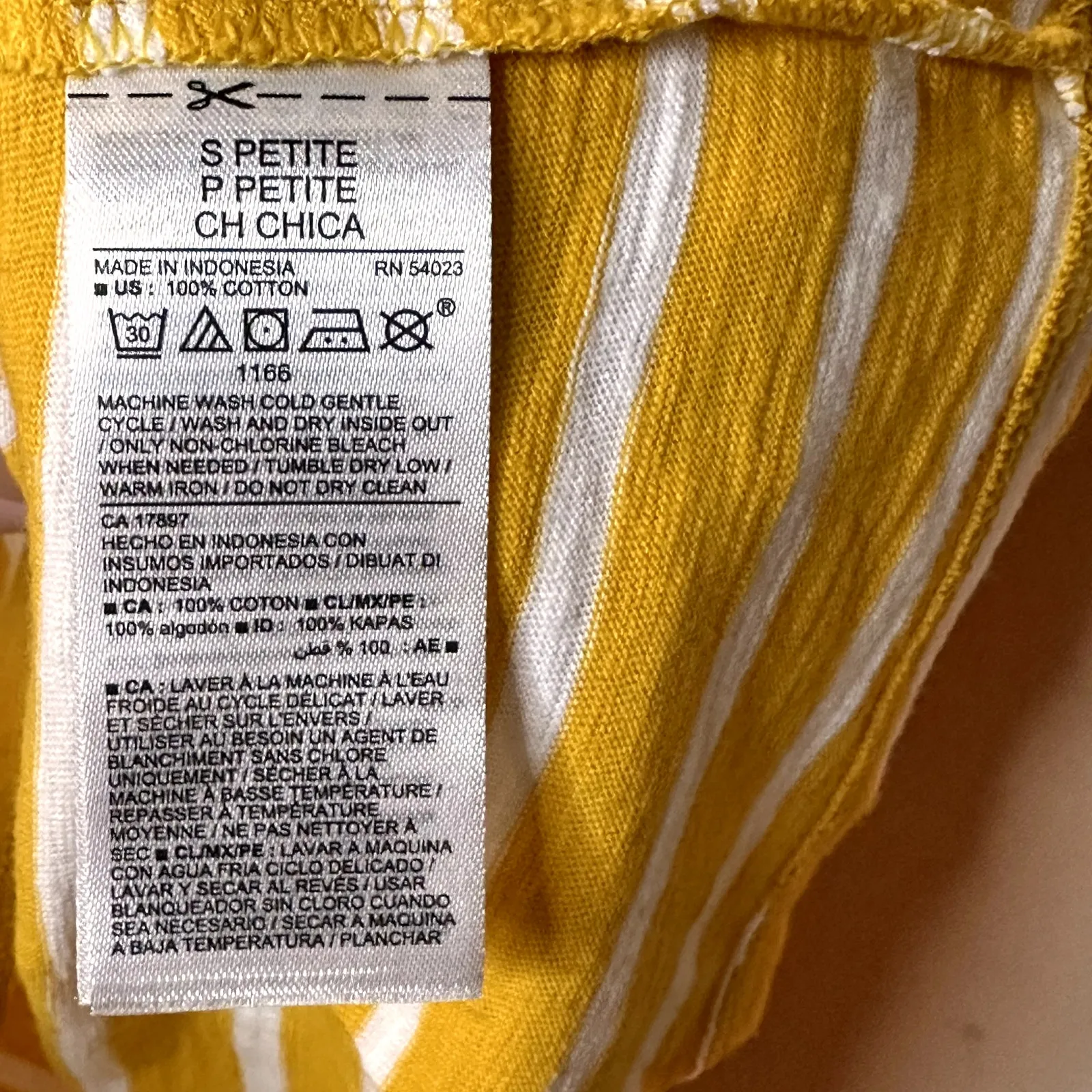 Old Navy Button V-neck Cotton Tank Top Yellow White Striped Sz Small Petite NWT - Image 3