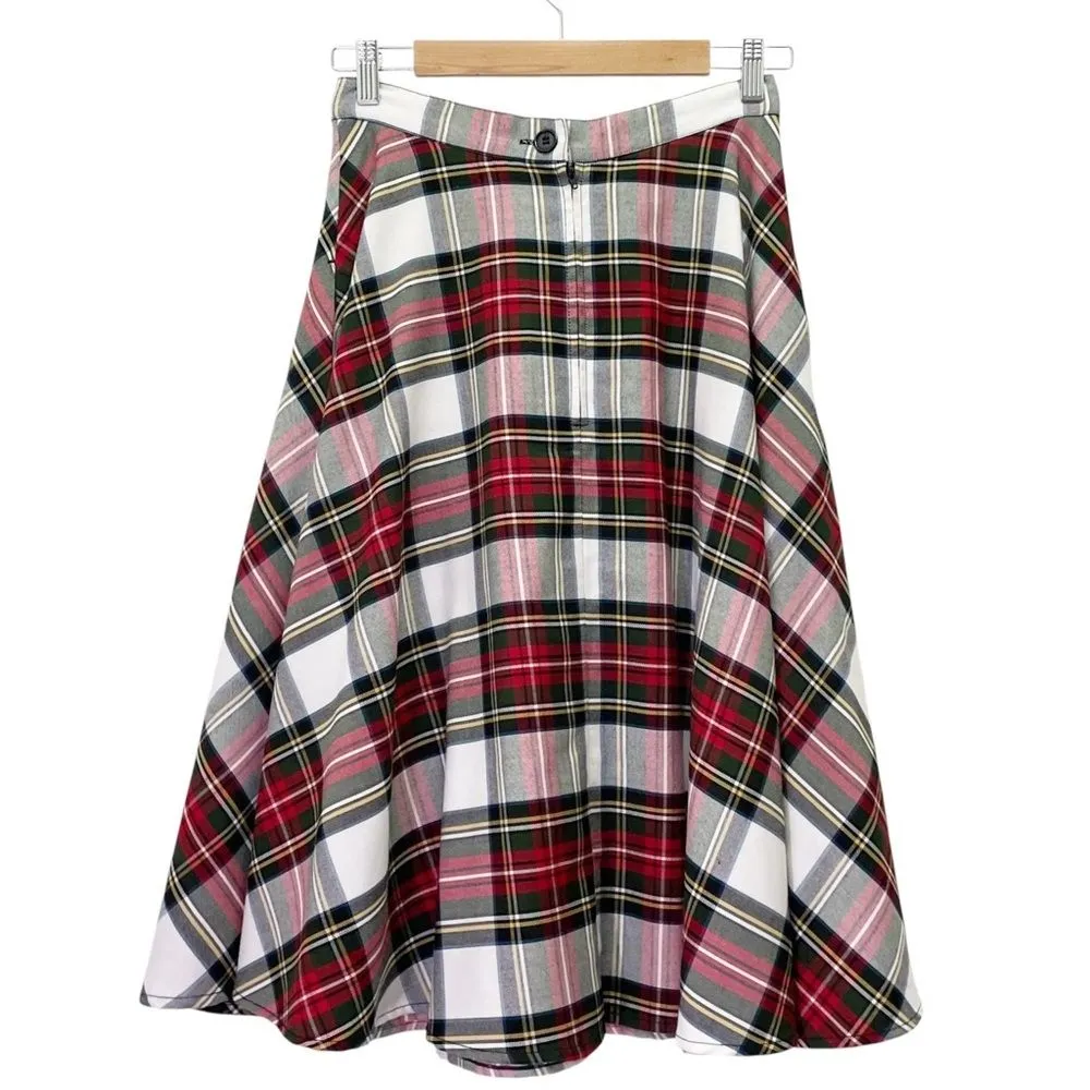 Hell Bunny Vixen Plaid Midi Skirt Red Green Tartan Swing Circle Skirt Size Small - Image 3