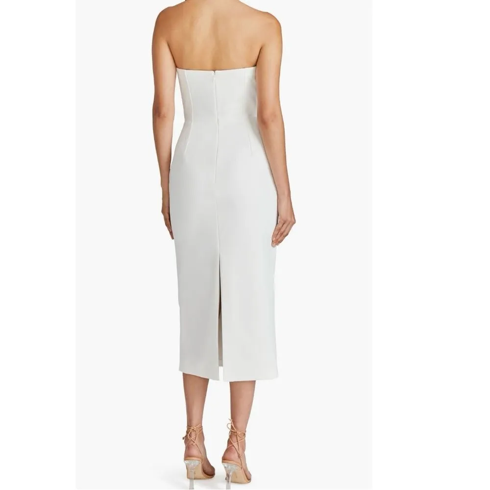 Monique Lhuillier Leonor Strapless Crepe Midi Dress, Size 12,‎ White, NWT - Image 3