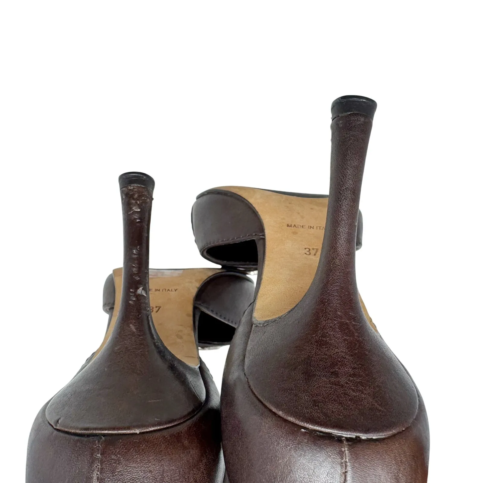 Christian Dior Vintage Brown Leather Pointed Toe Ankle Strap Heels EU 37 Italy - Image 10