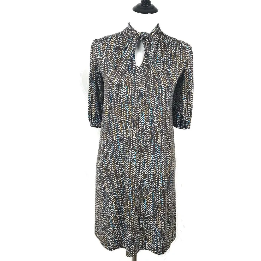 Veronica‎ M Short Dress Bow Tie Neck Size S Retro Polka Dot Office Stretch - Image 6