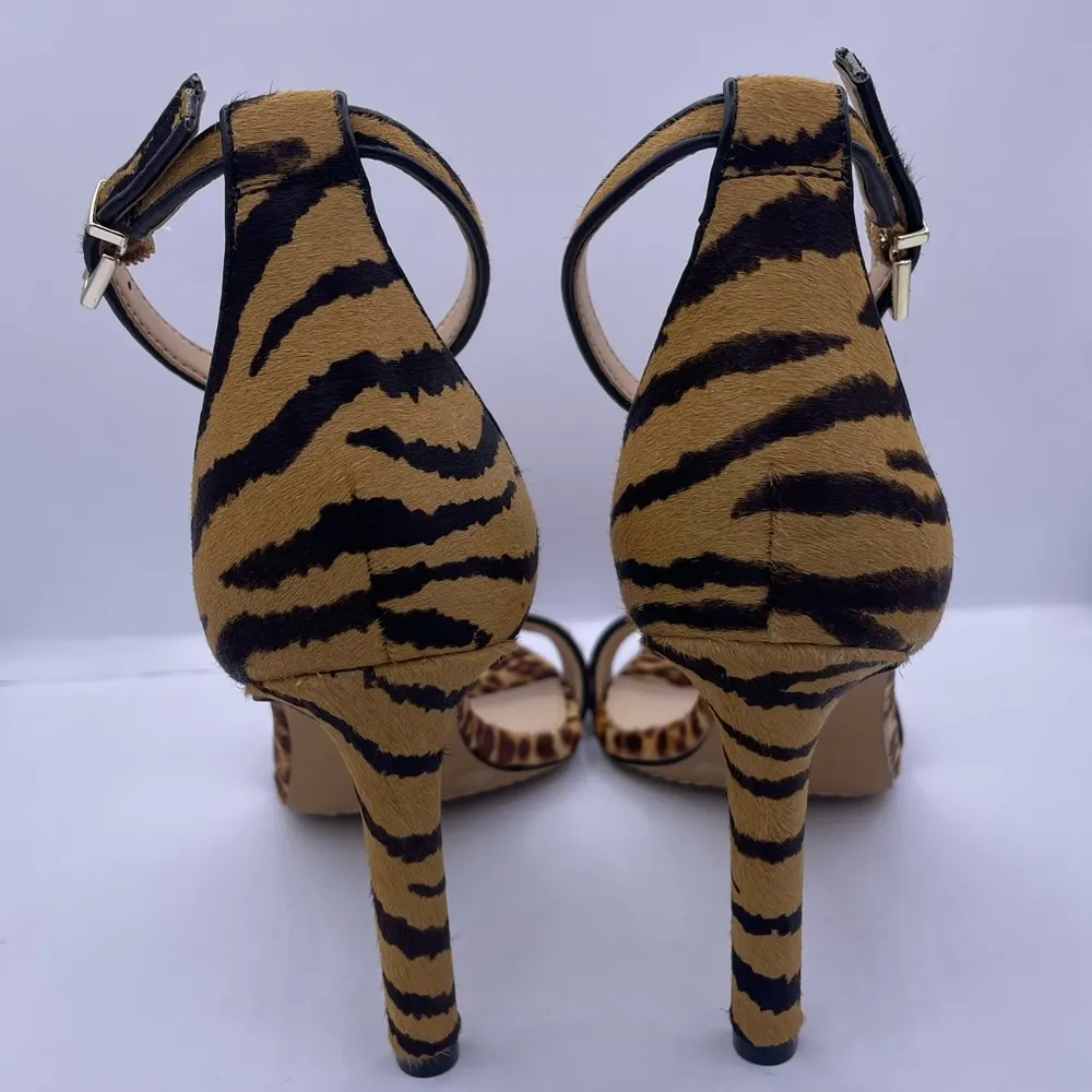 cow hair animal print open toe ankle strap heels women Size 8 - Image 9