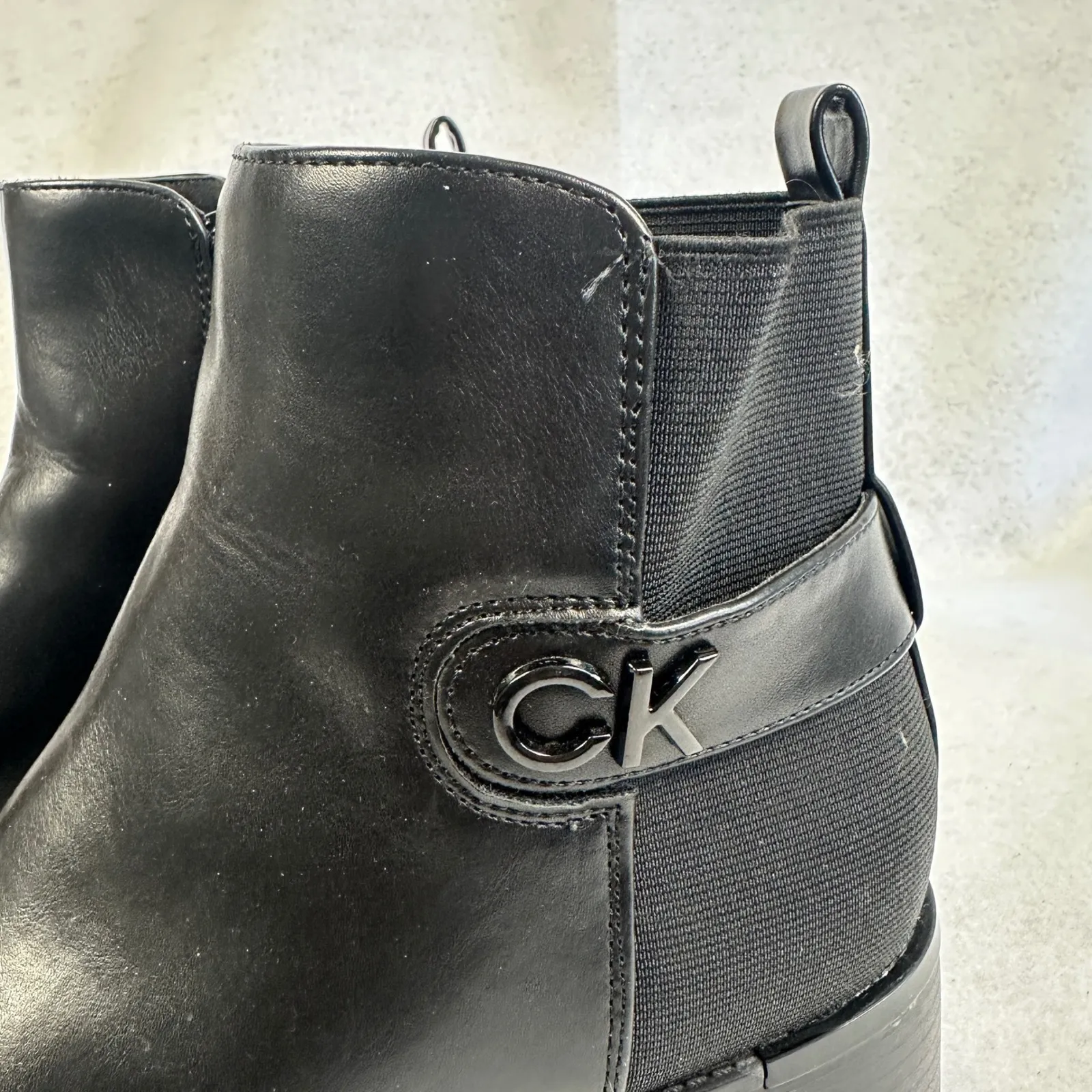 Calvin Klein Women's Black Leather Ankle Boots Side Zip Comfort Low‎ Heel 7.5M - Image 2