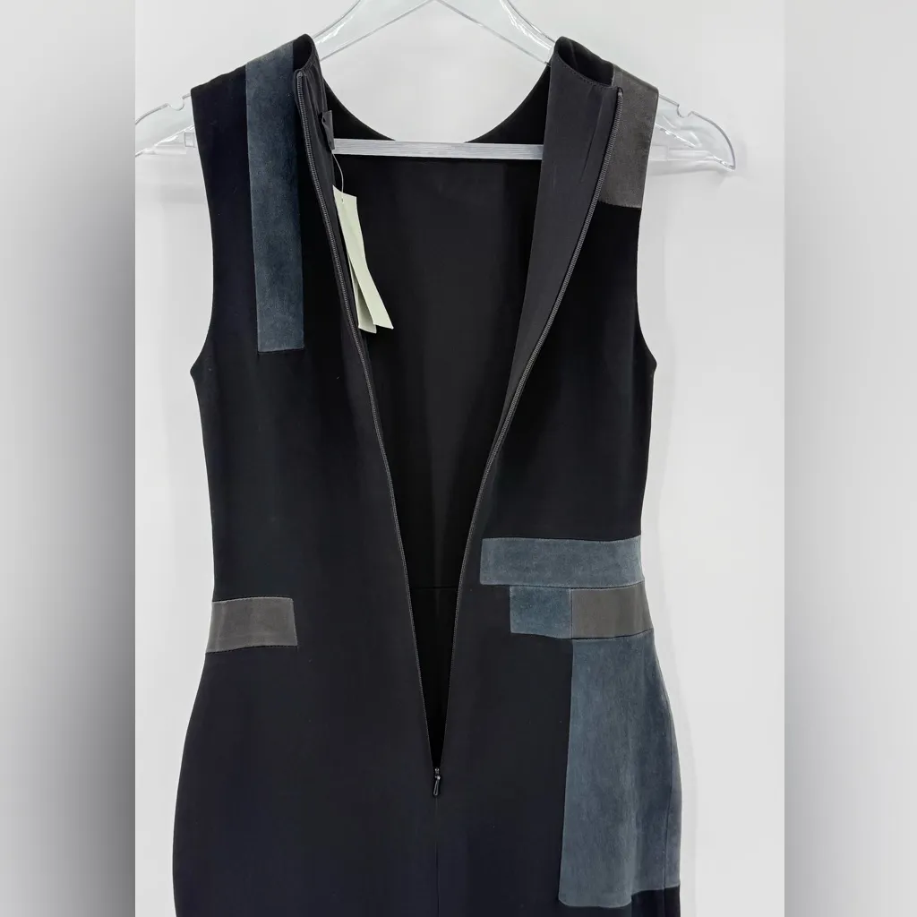 A.L.C. Leather Suede Patchwork Sheath Dress Black Navy Blue Women’s Size 4 NEW - Image 9