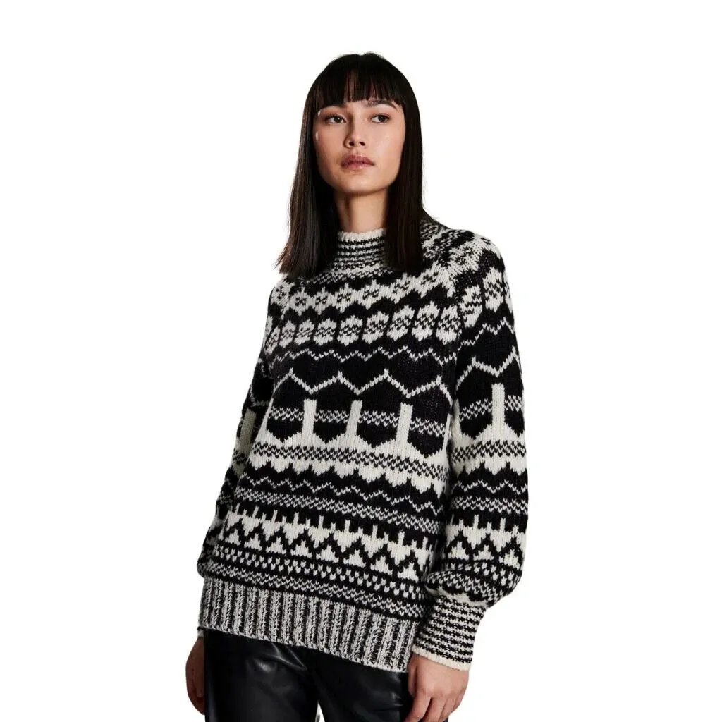 LINE Women's‎ Black & White Knit Nordic Sweater Size L/G Alpaca Blend Winter - Image 8