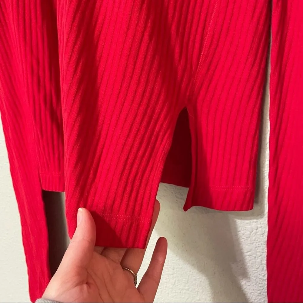 Helmut Lang Red Ribbed Knot Long Sleeve Slightly Cropped Sweater Womens S Casual - Image 5