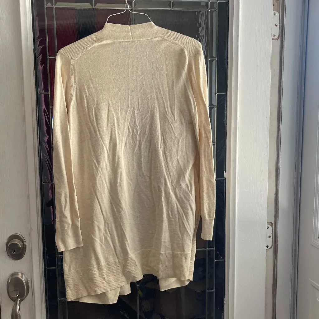 Gap Knit Open Front Cardigan Sweater Sz XL Ribbed Pale Yellow Pockets - Image 2