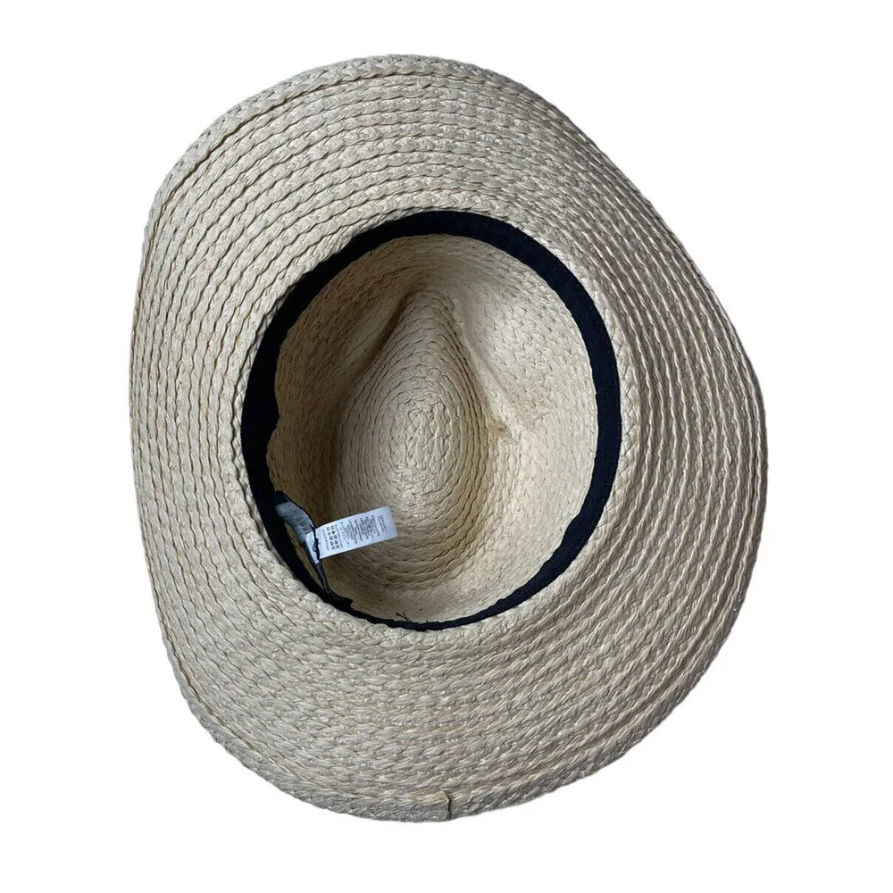 Womens BCBG Max Azria Basketweave Wide-Brim Woven Sun Hat Faux Snakeskin Band - Image 6