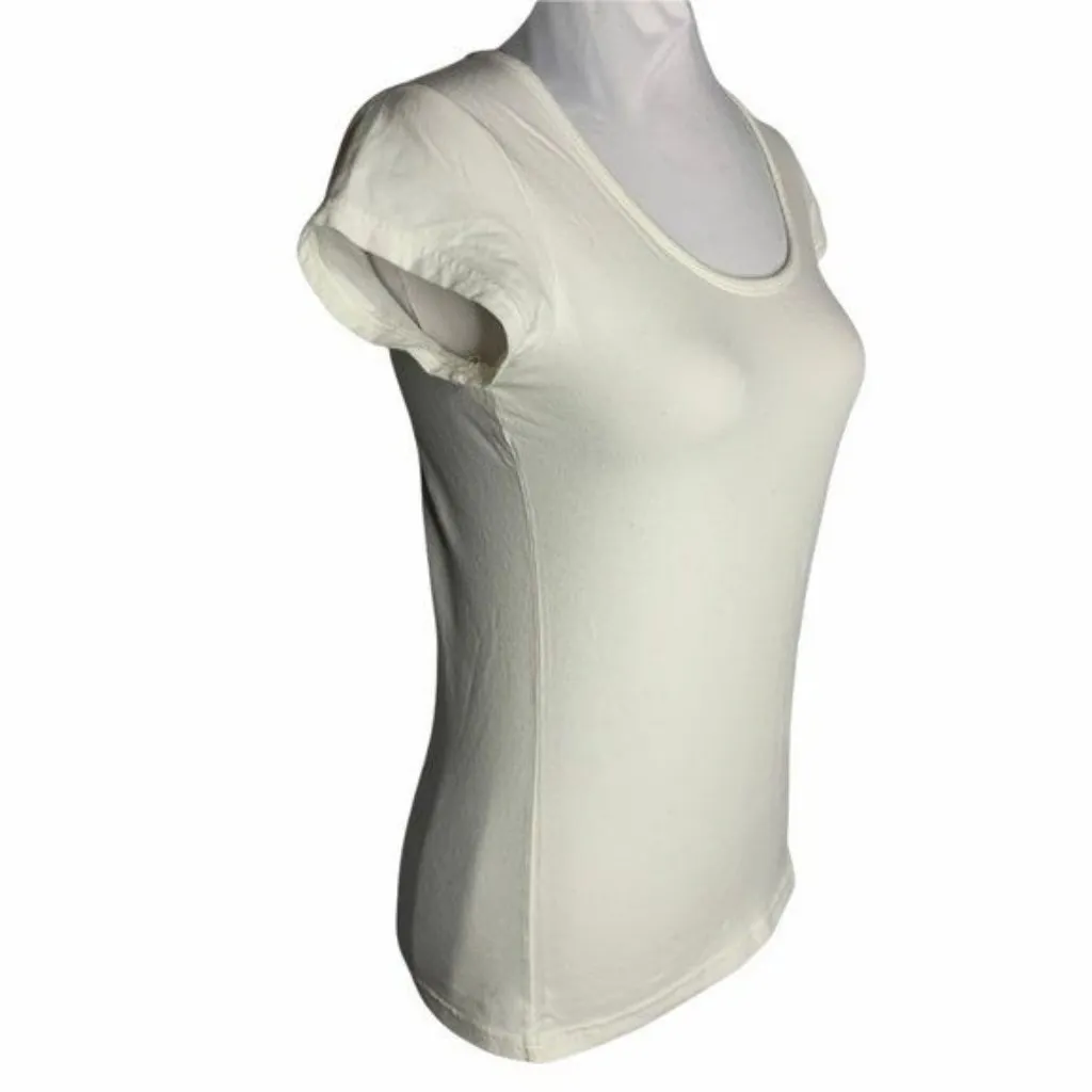 Love Pazzo Family Sofo Short Sleeve T Shirt M White Stretch Knit Scoop Neck Size M - Image 5