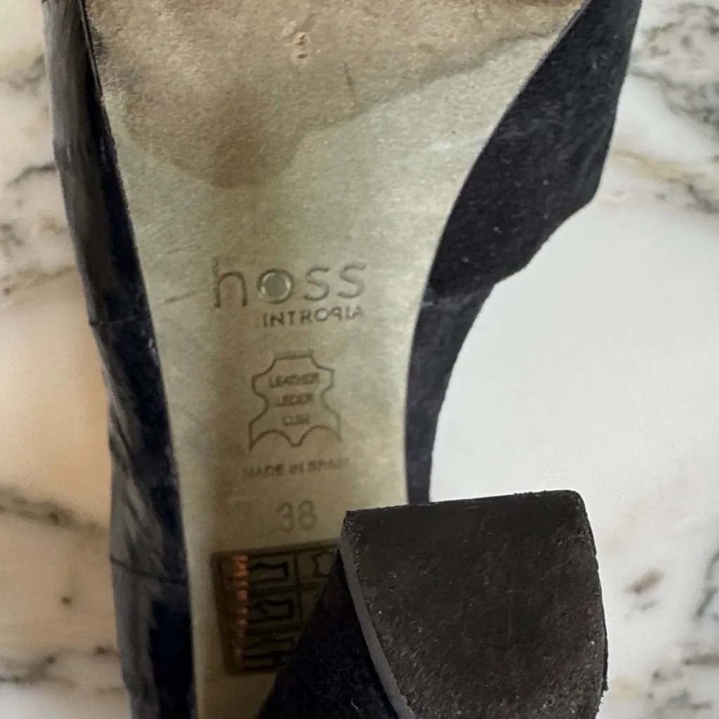 EUC Hoss Intropia Elegant Black Suede Peep Toe T - Image 3