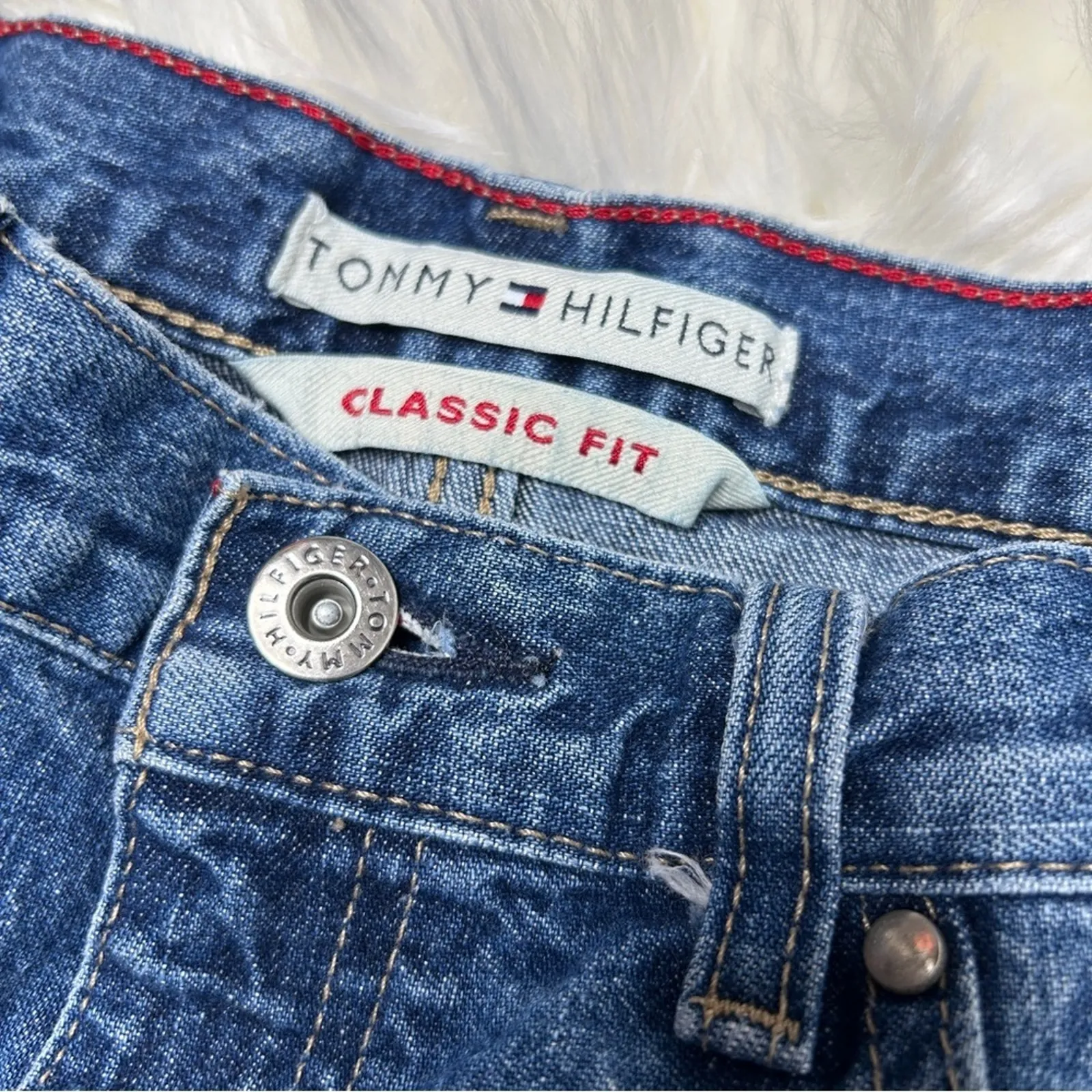 Y2K Vintage TOMMY HILFIGER 2000s Denim Cutoff Jean Shorts Size 8 Festival Casual - Image 8