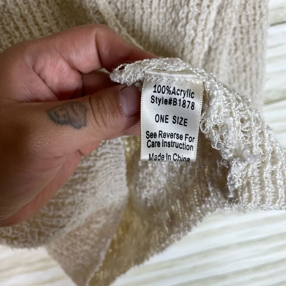 Blue Bird Oatmeal Beige Open Knit Beachy Sweater - Image 4