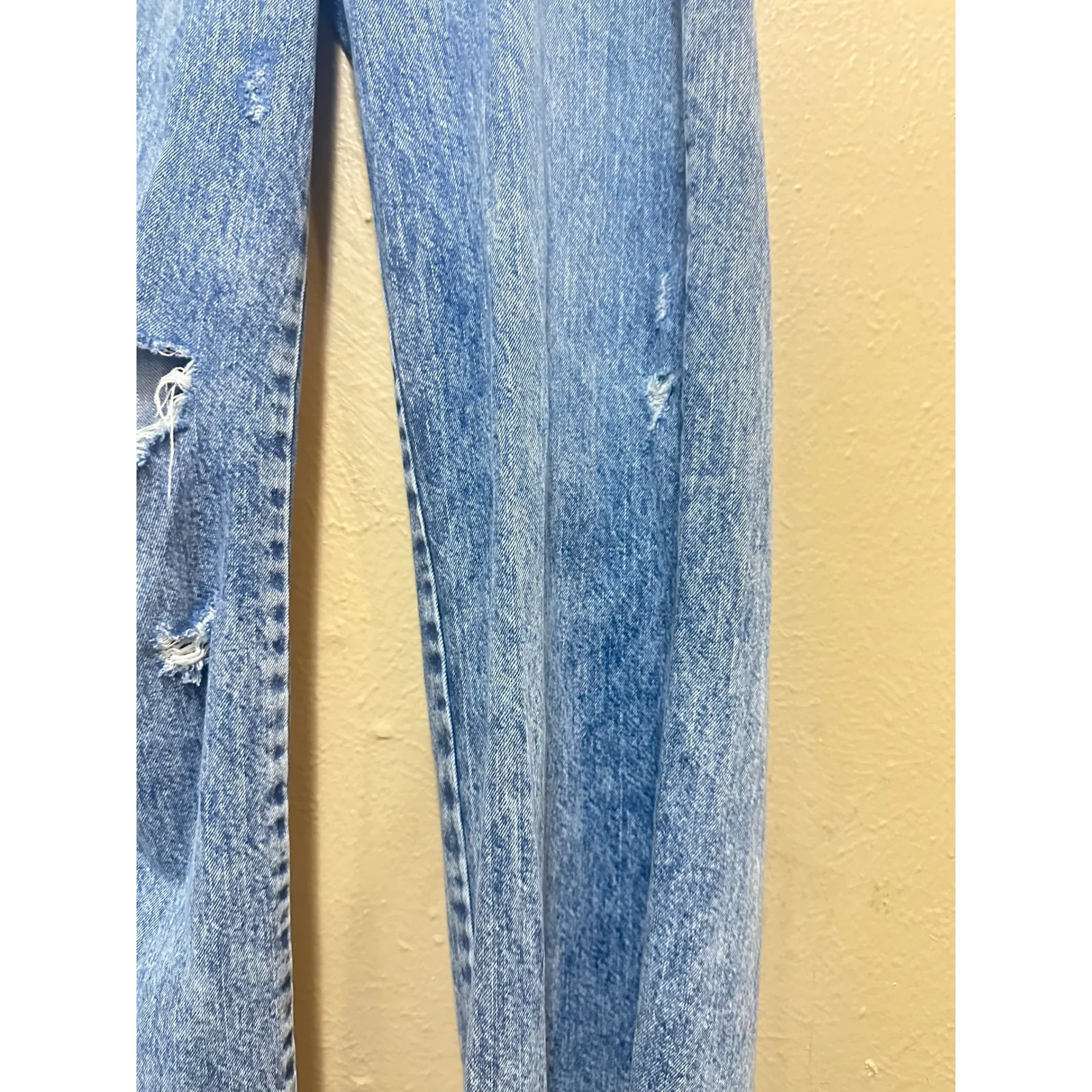 Womens Distressed Wide Leg Jeans Acid Wash Denim Ripped‎ High Waist Y2K - Image 6