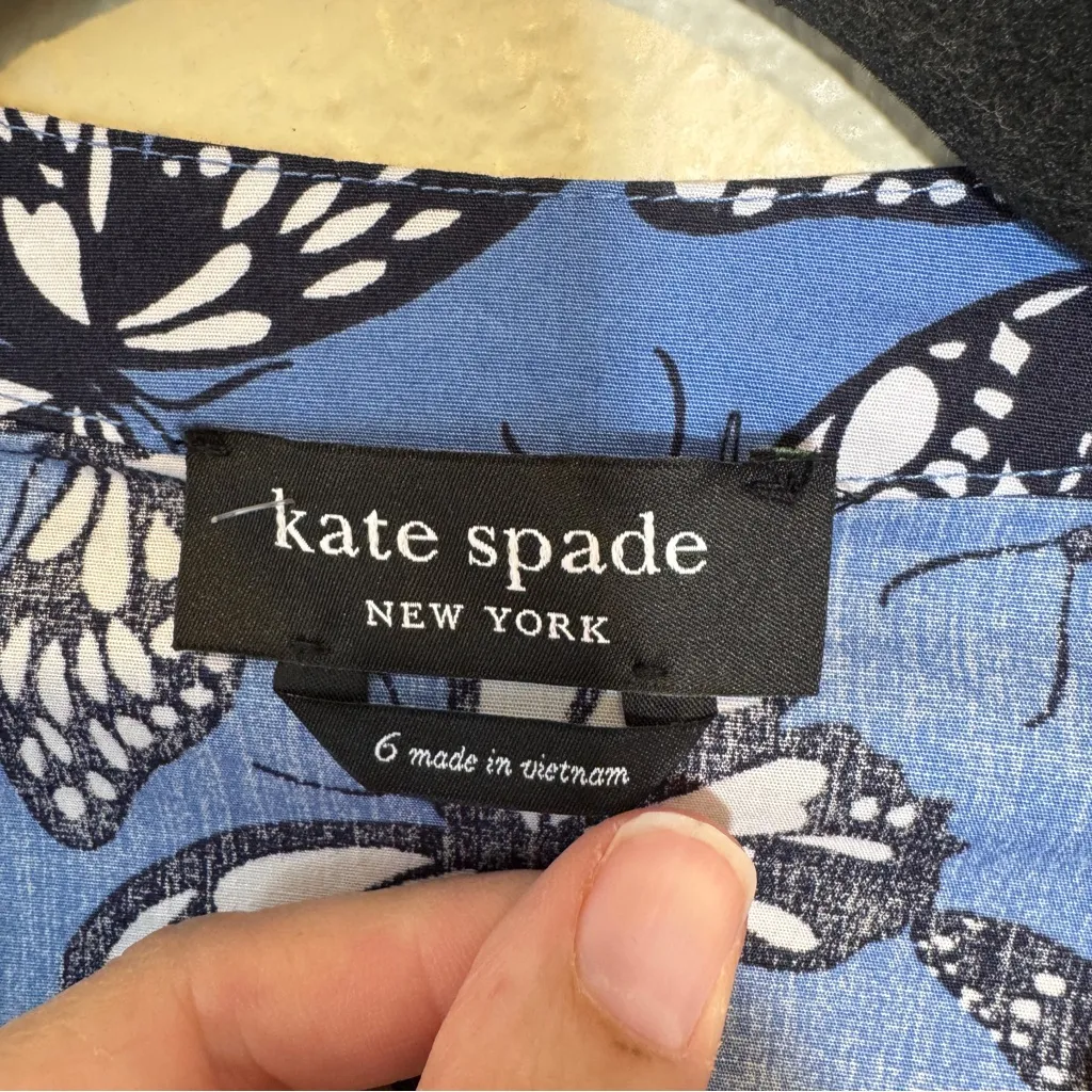 Kate Spade Butterfly Print Blue A Line Dress Womens 6 Modest Casual Knee Length - Image 4