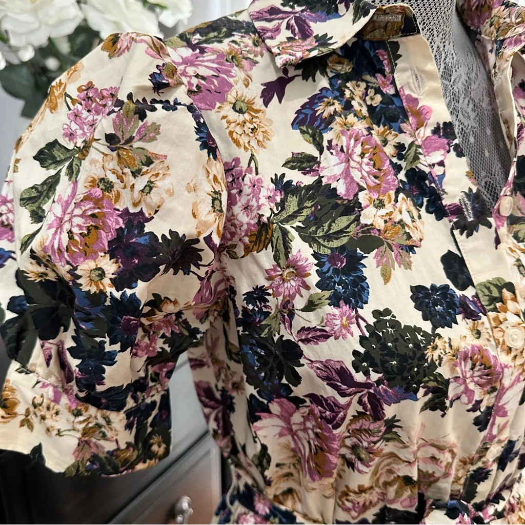 Who What Wear Puff Sleeve Floral Button Front Dress XS Belted Pockets Size XS/S - Image 5