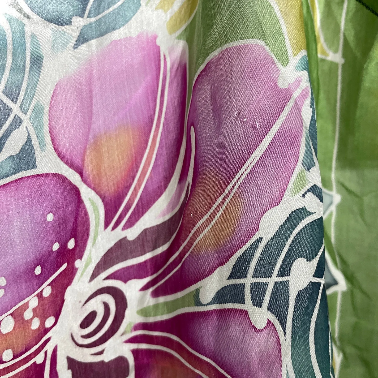 Malaysia Airlines Floral Silk Scarf Green Multi Neck Tie Rectangle Womens 66in * - Image 5