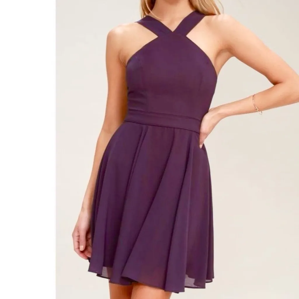 Lulus Forevermore Dusty Purple Halter Sleeveless Skater‎ Dress SMALL - Image 3
