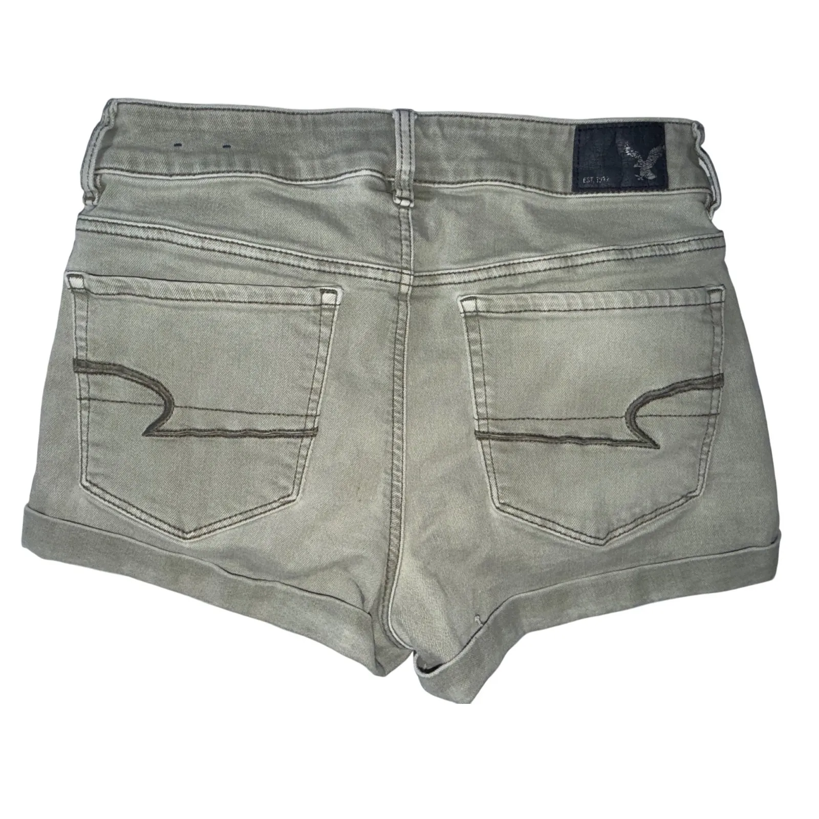 American Eagle Outfitters Super Stretch High Waisted Olive Green Denim Shorts  6 - Image 2