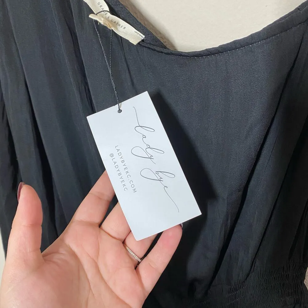 Grade & Gather Black Satin One Shoulder Midi Dress NWT Size Small - Image 8