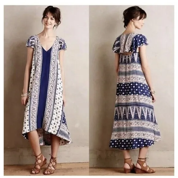 Anthropologie Maeve Size XS Summertide Swing Tide Midi Dress Rayon Patchwork - Image 2