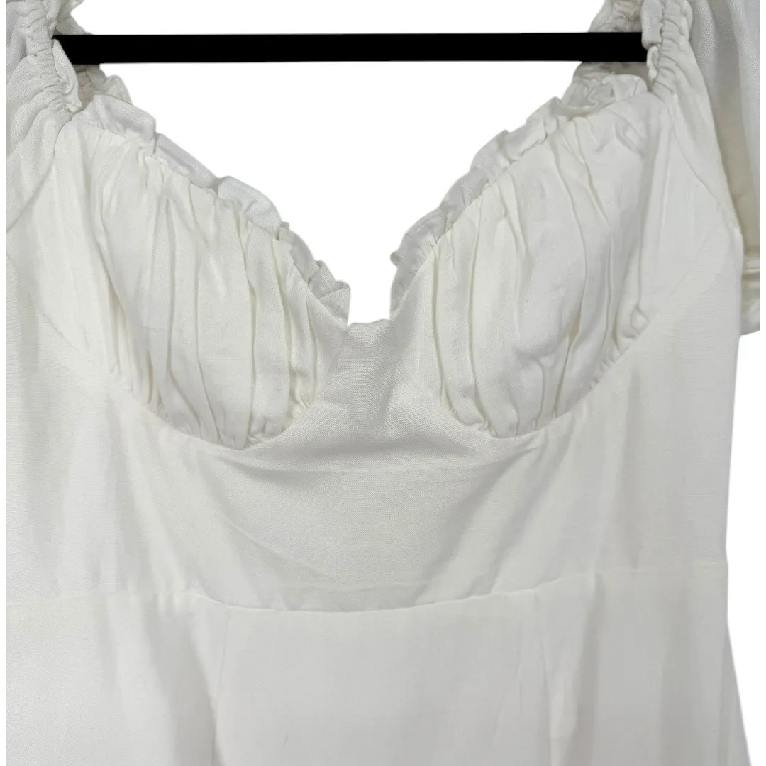 Selfie Leslie Milkmaid‎ Ruched Bust Puff Sleeve Mini Dress White Size Small - Image 7