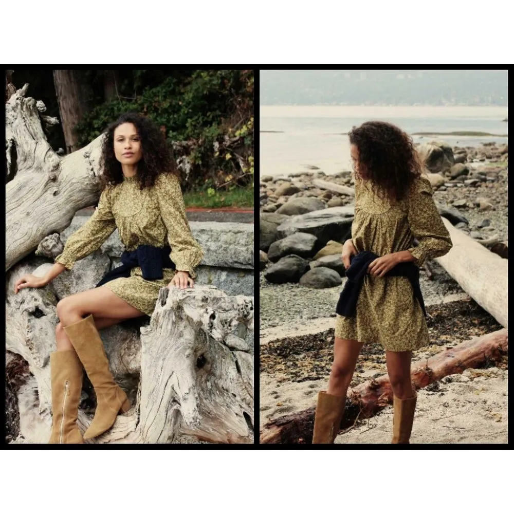 💕DOEN💕 Marabella Dress ~ Gold Winter Meadow Micro Floral Mini Prairie XL NWT - Image 7