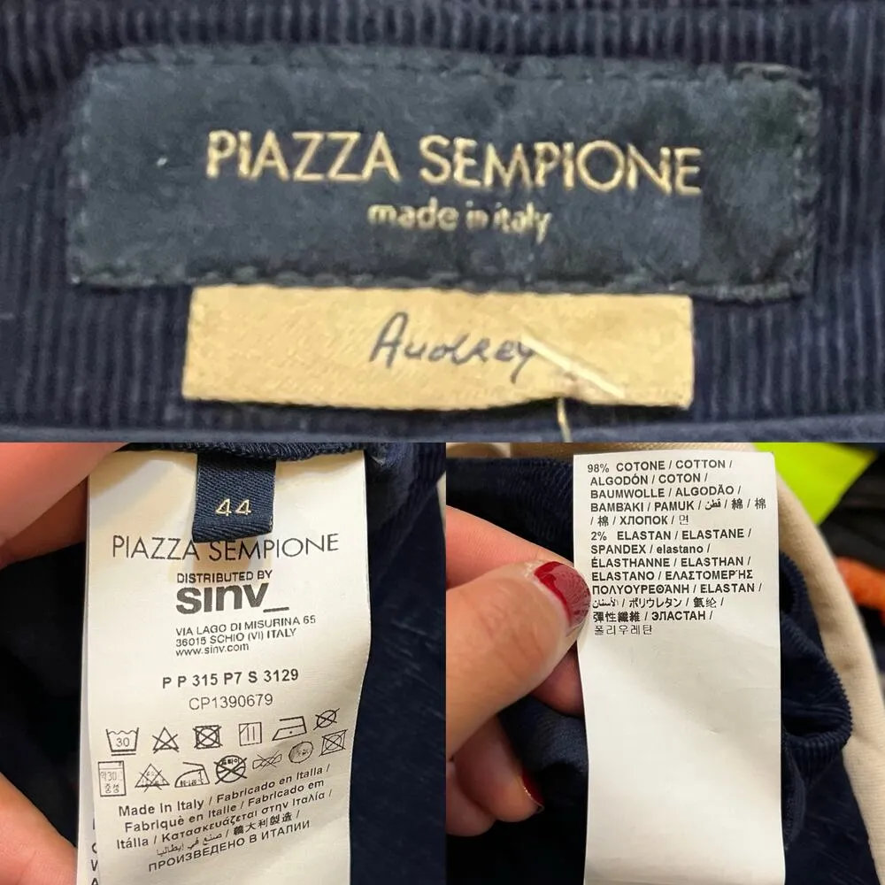 PIAZZA SEMPIONE Audrey Navy Blue Corduroy Pants Cropped High Rise Italy 44 US 10 - Image 5