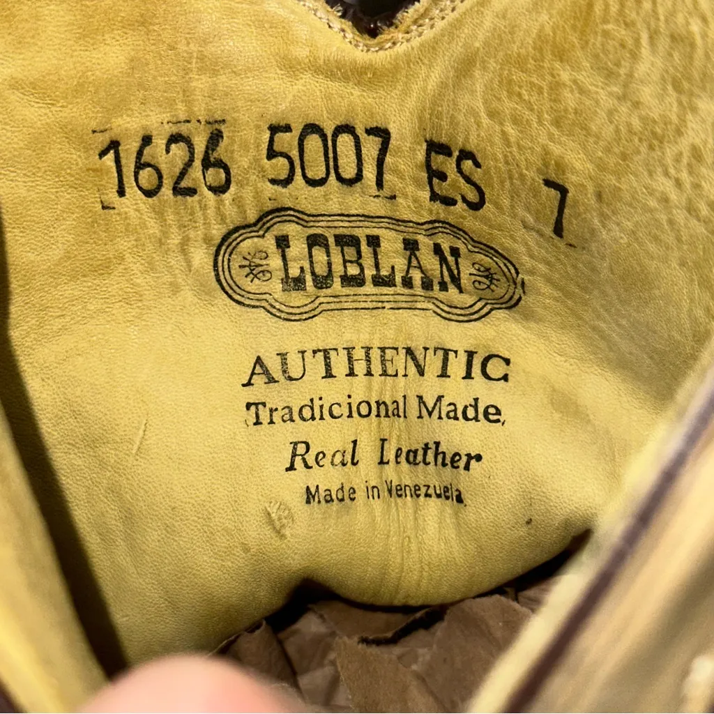 Loblan Women’s Size 7 Tan Brown Pointed Toe Leather Decorative Cowboy Boots - Image 9