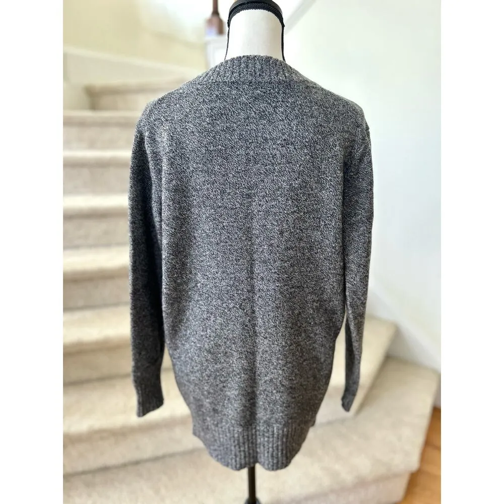 Athleta Vital Marled Grey & V-neck Long Sleeve Cashmere Wool Sweater - Image 4